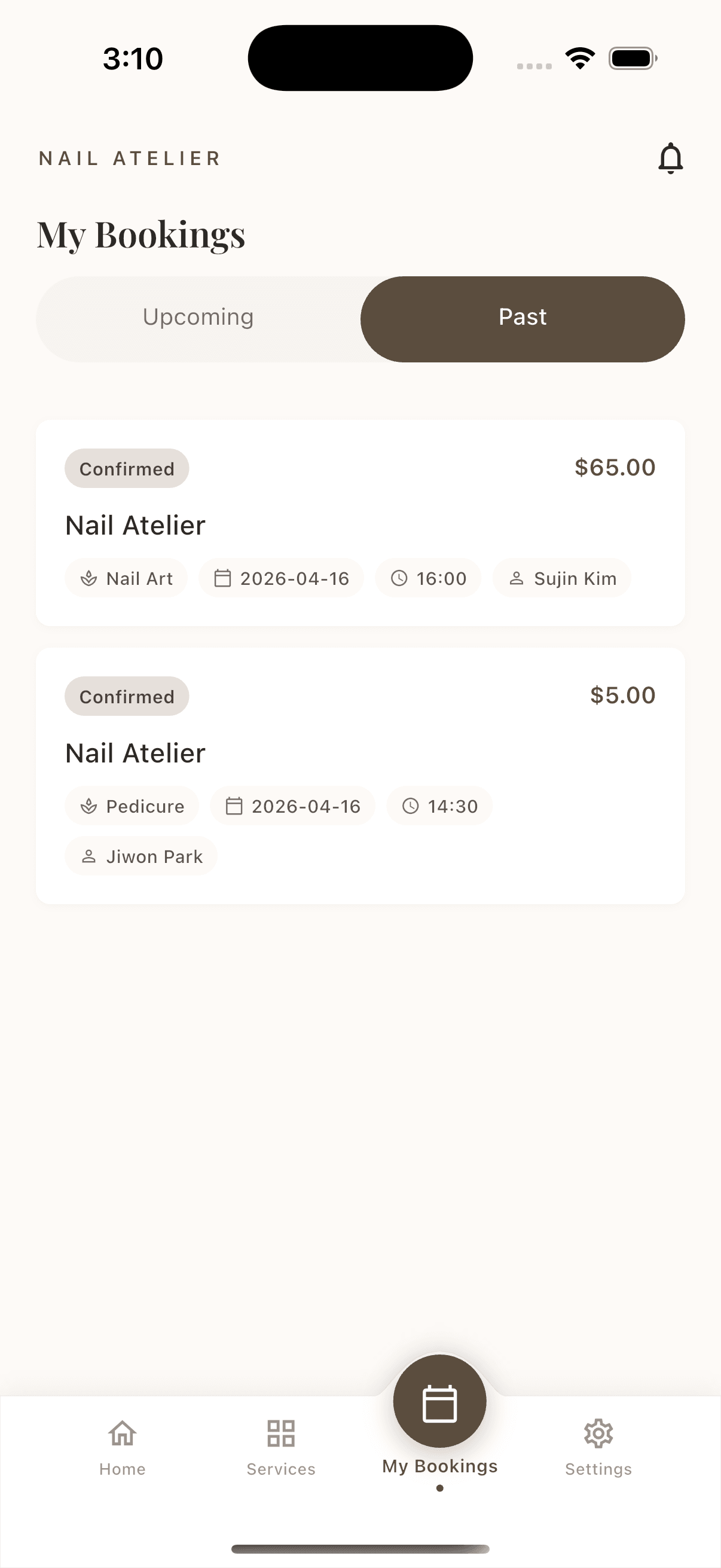 Nail Atelier my bookings list